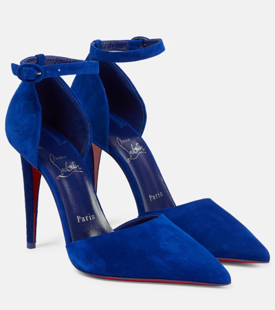 Christian Louboutin Astrida Bride Red Sole Suede Pumps In Blue