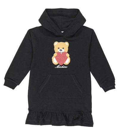 Moschino Kids' Teddy Bear Cotton Jersey Sweater Dress In Black