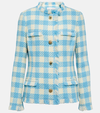 Oscar De La Renta Gingham Wool Jacket In Blue