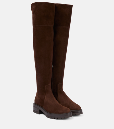 Aquazzura Whitney Suede Knee-high Boots In Brown