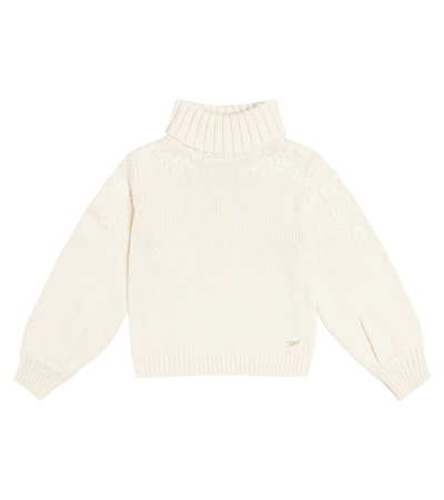 Chloé Kids' Turtleneck Cotton And Wool Jumper In White