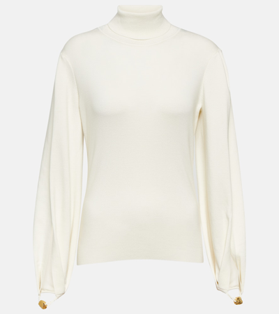 Chloé Wool-blend Turtleneck Sweater In Iconic Milk