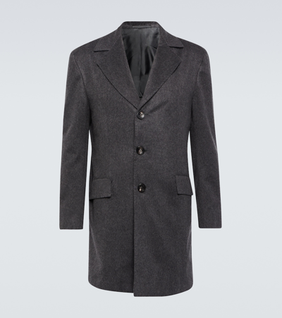 Kiton Single-breasted Cashmere Coat In Grey