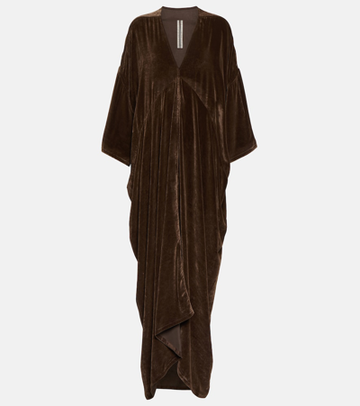 Rick Owens Tommykite Draped Velvet Gown In Brown