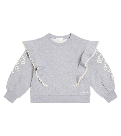Chloé Kids' Girls Grey Floral Embroidered Sweatshirt