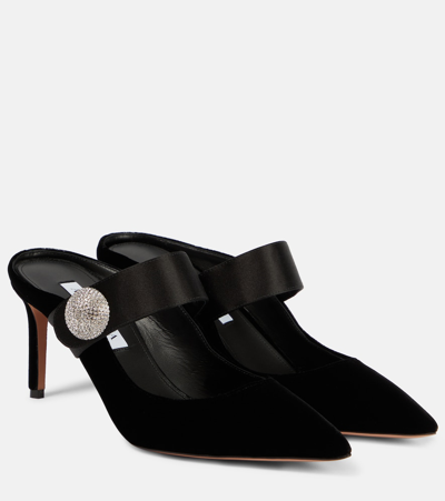 Aquazzura Macaron Embellished Velvet Mules In Black