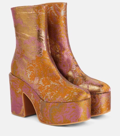 Dries Van Noten Jacquard Platform Ankle Boots In Other