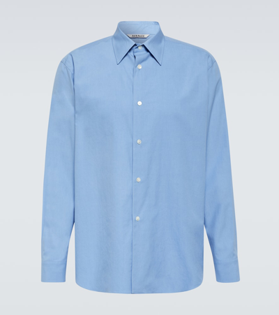 Auralee Washed Finx Twill Cotton Shirt In Blue