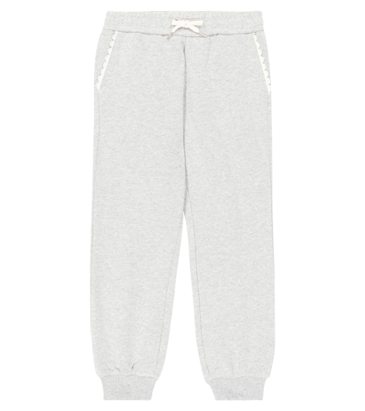 Chloé Kids' Organic Cotton Jersey Sweatpants In Grey