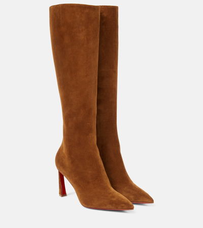 Christian Louboutin Condora Botta 85 Suede Knee-high Boots In Brown
