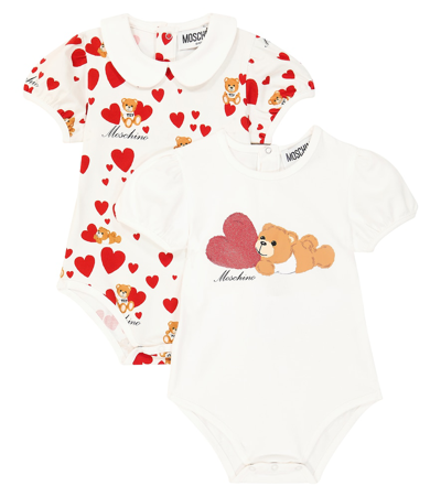 Moschino Baby Teddy Bear Set Of 2 Cotton Jersey Onesies In White