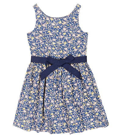 Polo Ralph Lauren Kids' Bow-embellished Floral Cotton Dress In Blue
