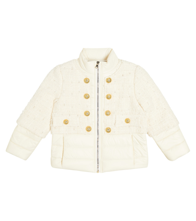 Balmain Kids' Tweed-panel Puffer Jacket In Ivory