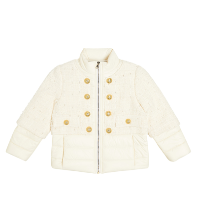 Balmain Kids' 粗花呢拼接蓬松夹克 In Ivory