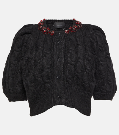 Simone Rocha Cable-knit Alpaca-blend Cardigan In Black