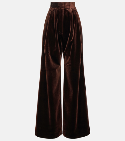 Alex Perry Rowe Pleated Velvet Pants In Brown