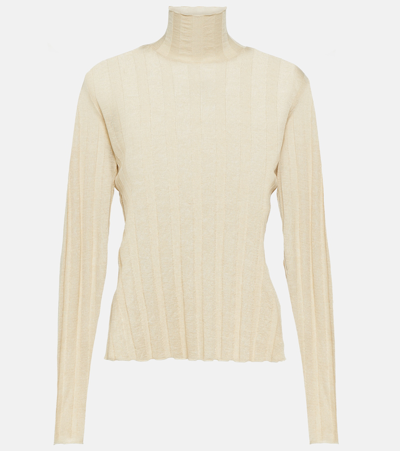 The Row Daxy Linen And Silk Turtleneck Top In White