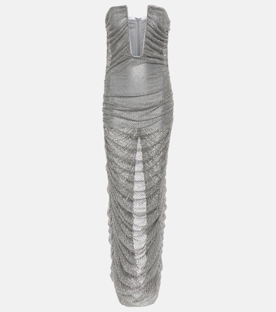 Giuseppe Di Morabito Embellished Bustier Mesh Gown In Silver