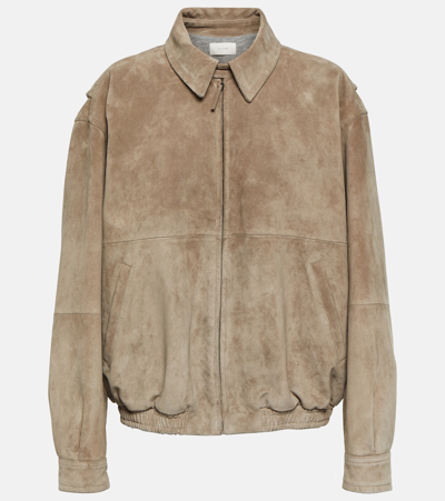 The Row Roanna Suede Bomber Jacket In Beige