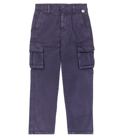 Il Gufo Kids' Cotton Gabardine Cargo Pants In Blue