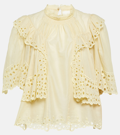 Isabel Marant Étoile Katia Broderie Anglaise Cotton Top In Yellow