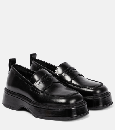 Ami Alexandre Mattiussi Leather Platform Loafers In Wool Tricotine Black