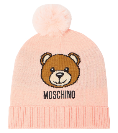 Moschino Kids' Teddy Bear Wool-blend Beanie In Pink