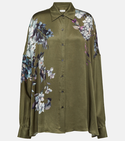 Dries Van Noten Casia Floral Oversized Button Up Shirt In Khaki