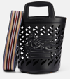 Etro Black Bucket Bag With Multicolor Shoulder Strap And Pegasus Detail In Perforated Leather Woman In Black
