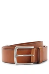 Hugo Boss Italian-leather Belt With Logo-engraved Buckle In Brown
