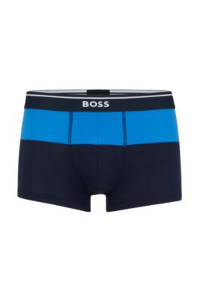 Hugo Boss Organic-cotton-blend Trunks With Color-blocking In Blue