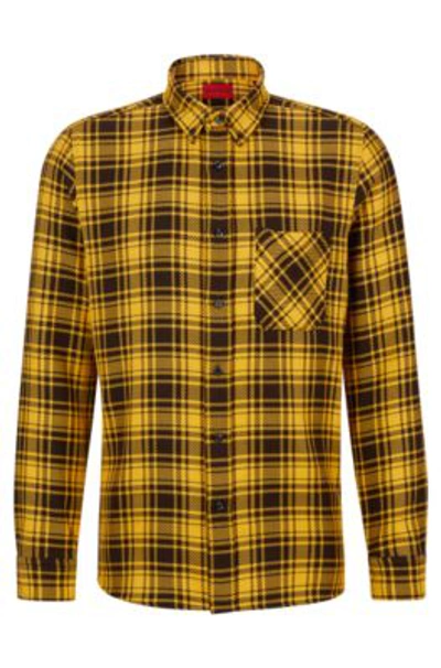 Hugo Relaxed-fit Shirt In Checked Organic-cotton Flannel In Yellow