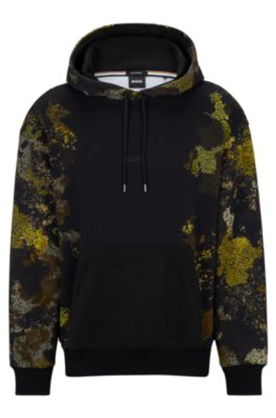 Hugo Boss Cotton-terry Hoodie With Lichen-inspired Graphics In Black