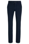 Hugo Boss Slim-fit Trousers In Stretch-cotton Satin In Dark Blue
