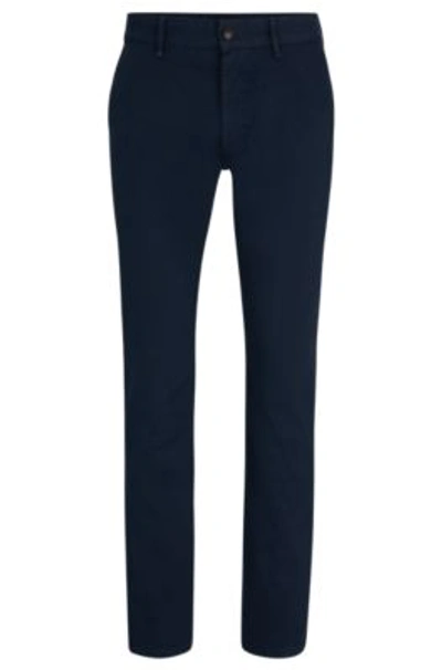 Hugo Boss Slim-fit Trousers In Stretch-cotton Satin In Dark Blue