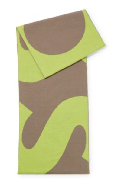 Hugo Boss Logo-jacquard Scarf Blended With Wool In Light Green