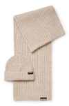 HUGO LOGO-TRIMMED RIBBED BEANIE HAT AND SCARF GIFT SET