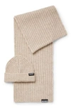 Hugo Boss Logo-trimmed Ribbed Beanie Hat And Scarf Gift Set In Light Beige