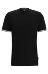 Hugo Boss Cotton-jersey T-shirt With Signature-stripe Cuffs In Black