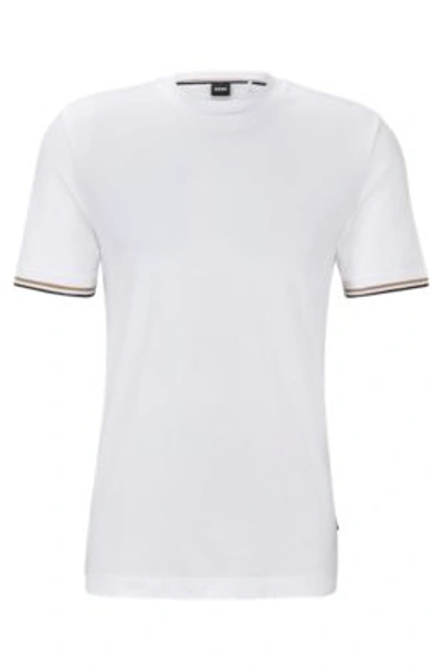 Hugo Boss Cotton-jersey T-shirt With Signature-stripe Cuffs In White