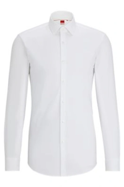 Hugo Slim-fit Shirt In Structured Stretch Cotton In White