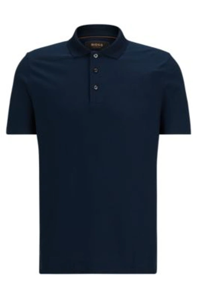 Hugo Boss Regular-fit Polo Shirt In Cotton And Silk In Dark Blue