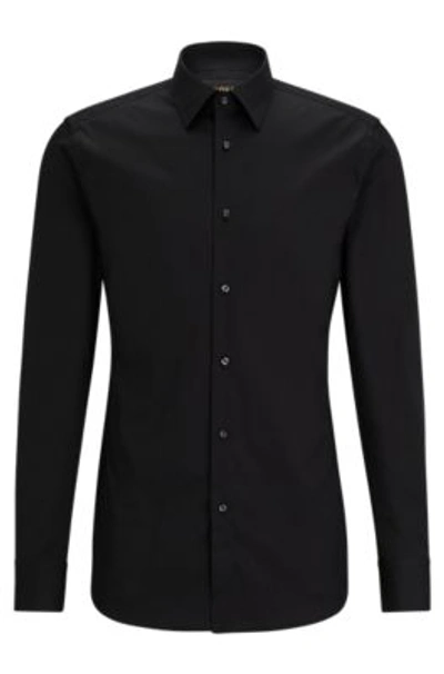 Hugo Boss Slim-fit Shirt In Poplin With Stretch In Black