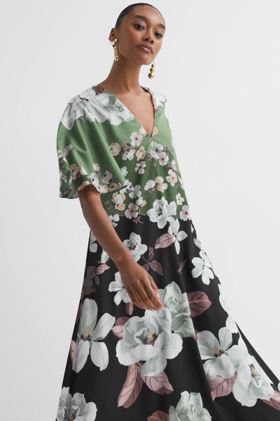 Florere Black  Floral Relaxed Midi Dress