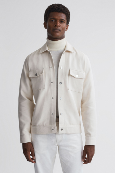 Reiss Ecru Textured Cotton Twin Pocket Overshirt In Beige