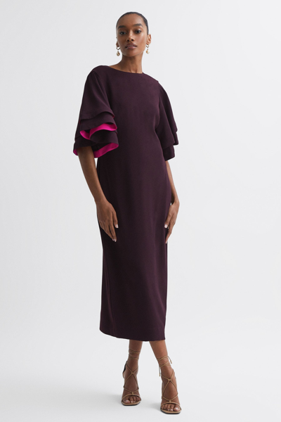 Florere Burgundy  Tiered Sleeve Midi Dress