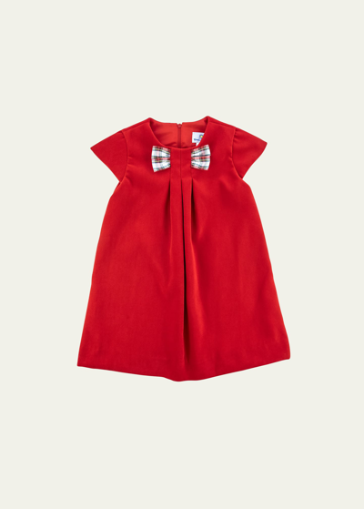 Florence Eiseman Kids' Girl's Velvet Dress W/ Plaid Taffeta Bow In Red