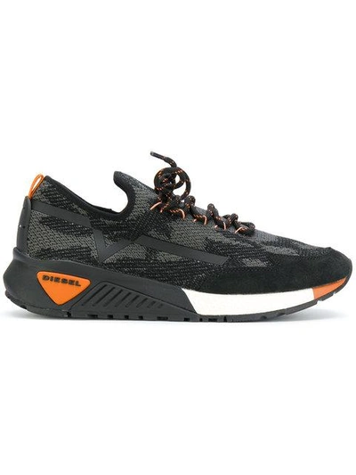 Diesel Camouflage Knit Running Trainers In Black Multi