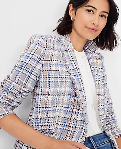 Ann Taylor The Petite Newbury Blazer In Plaid Tweed In Soft Dove