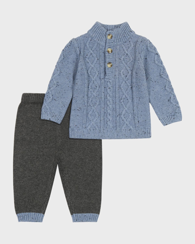 Miniclasix Kids' Boy's Knit Shawl Sweater In Blue